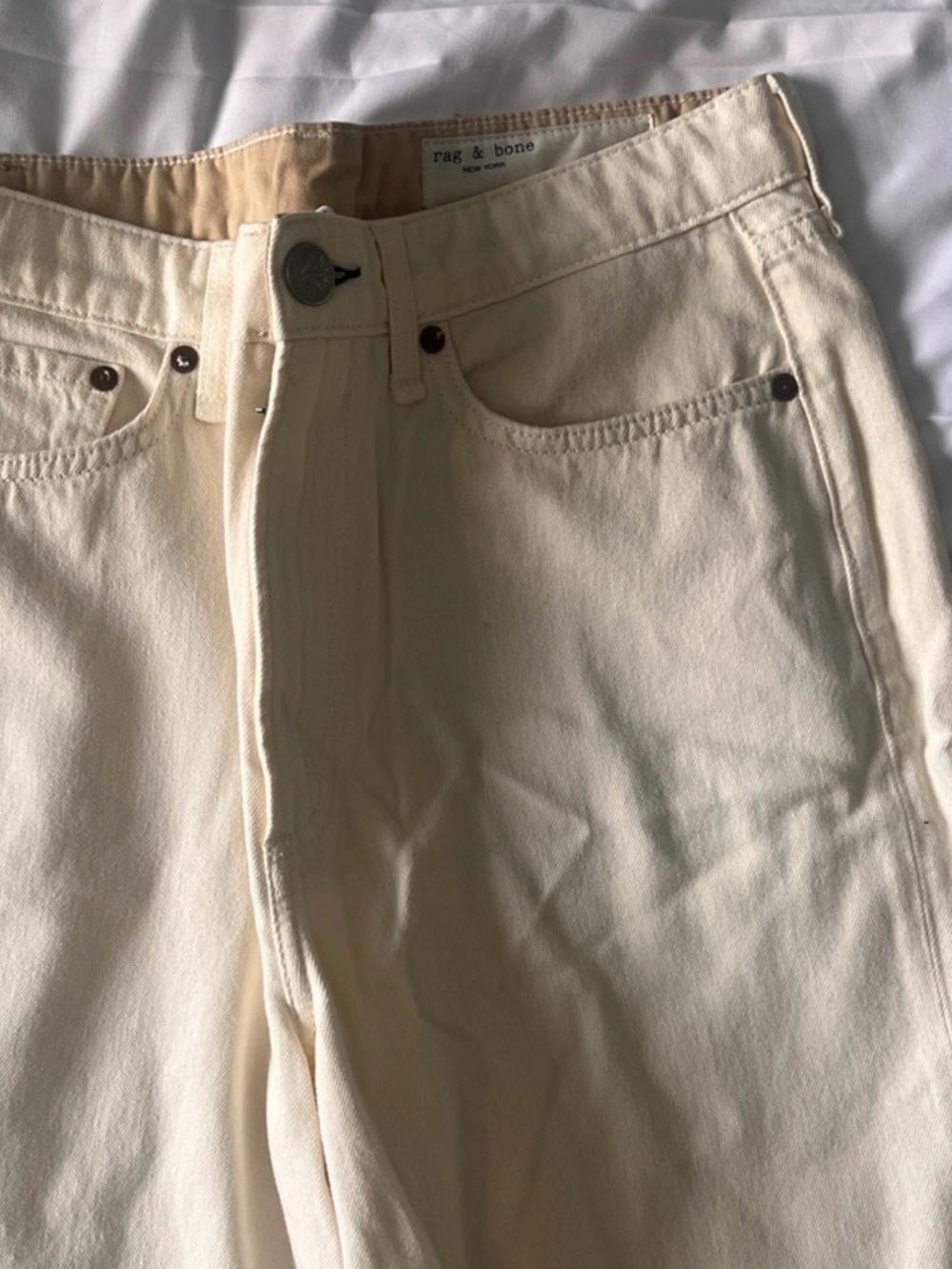 rag & bone Women's Straight Cream Denim Jeans